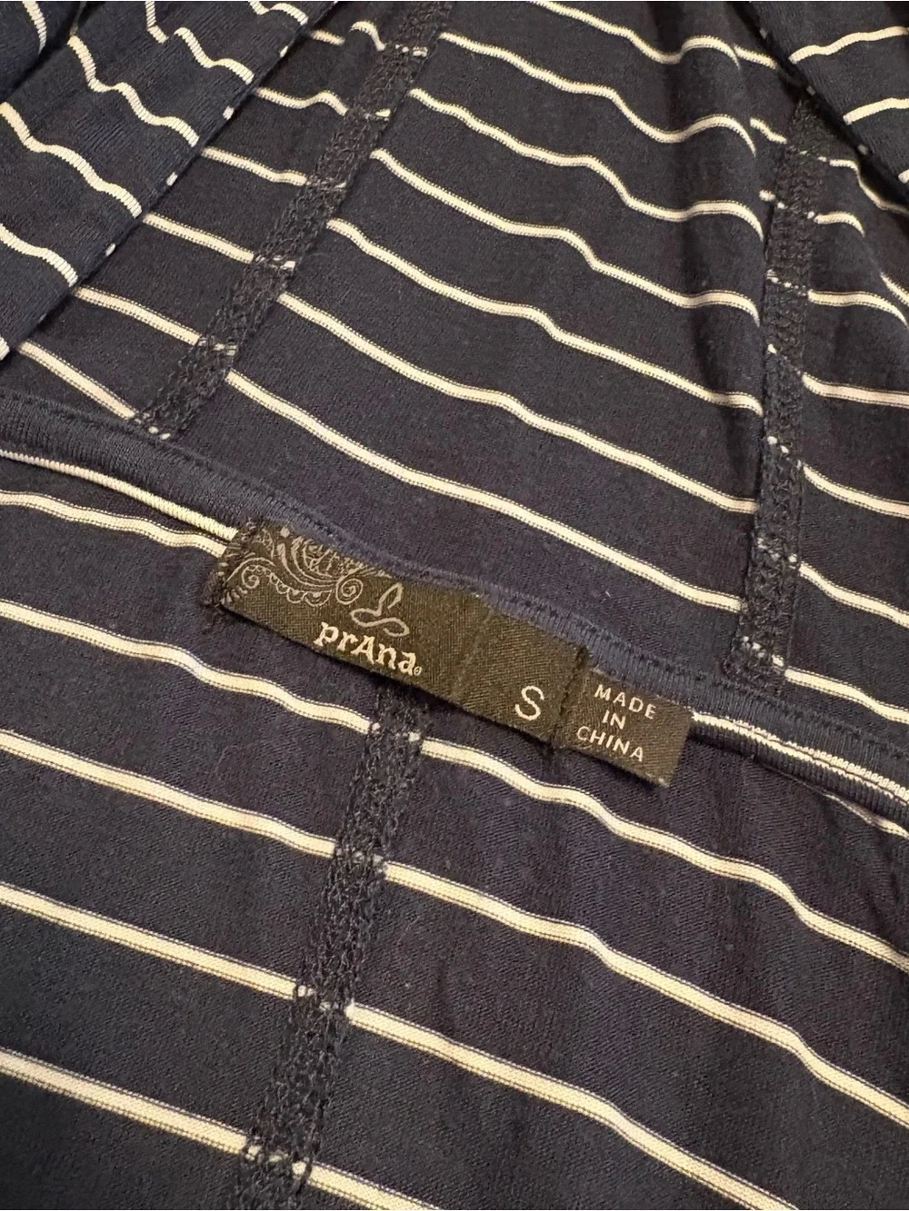 Prana Navy and White Striped Hooded Pullover